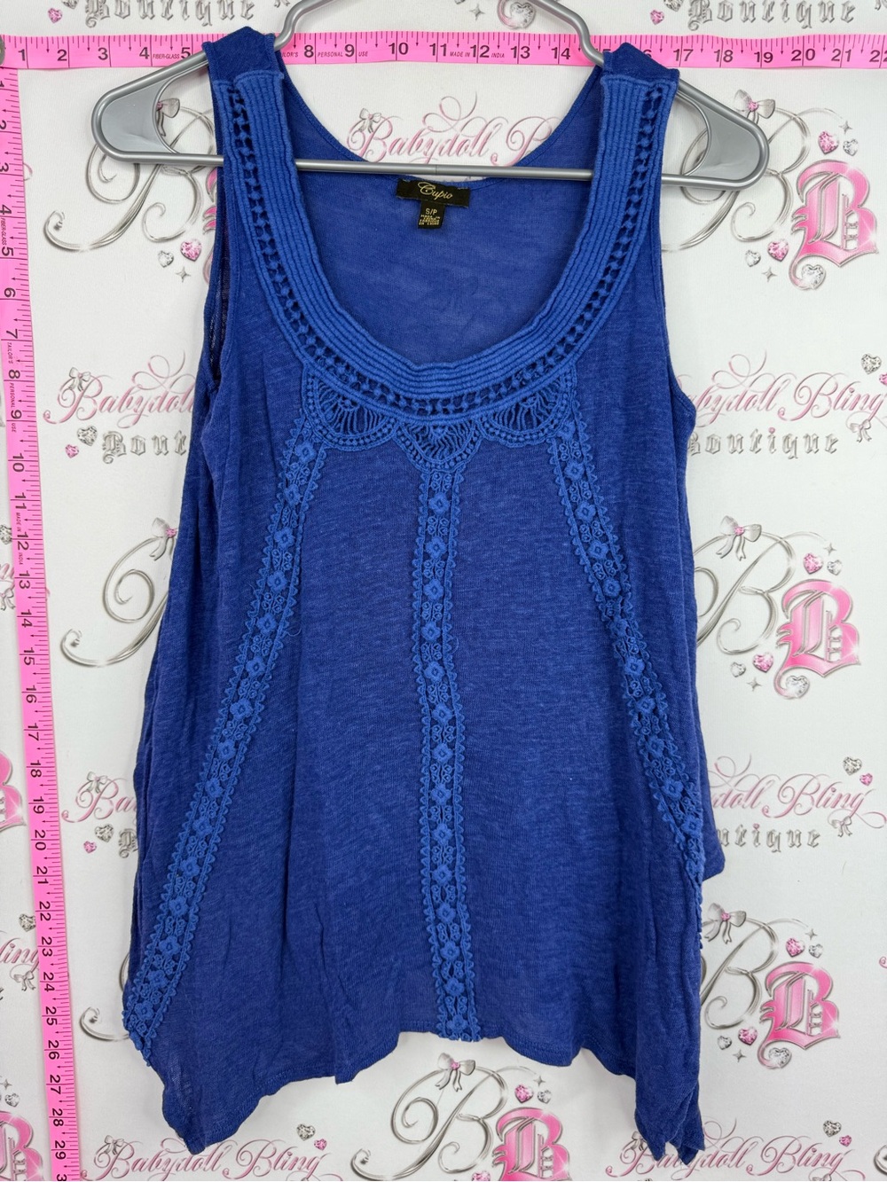Cupio tank top lace detail Royal Blue Crochet-Panel Sleeveless Tank